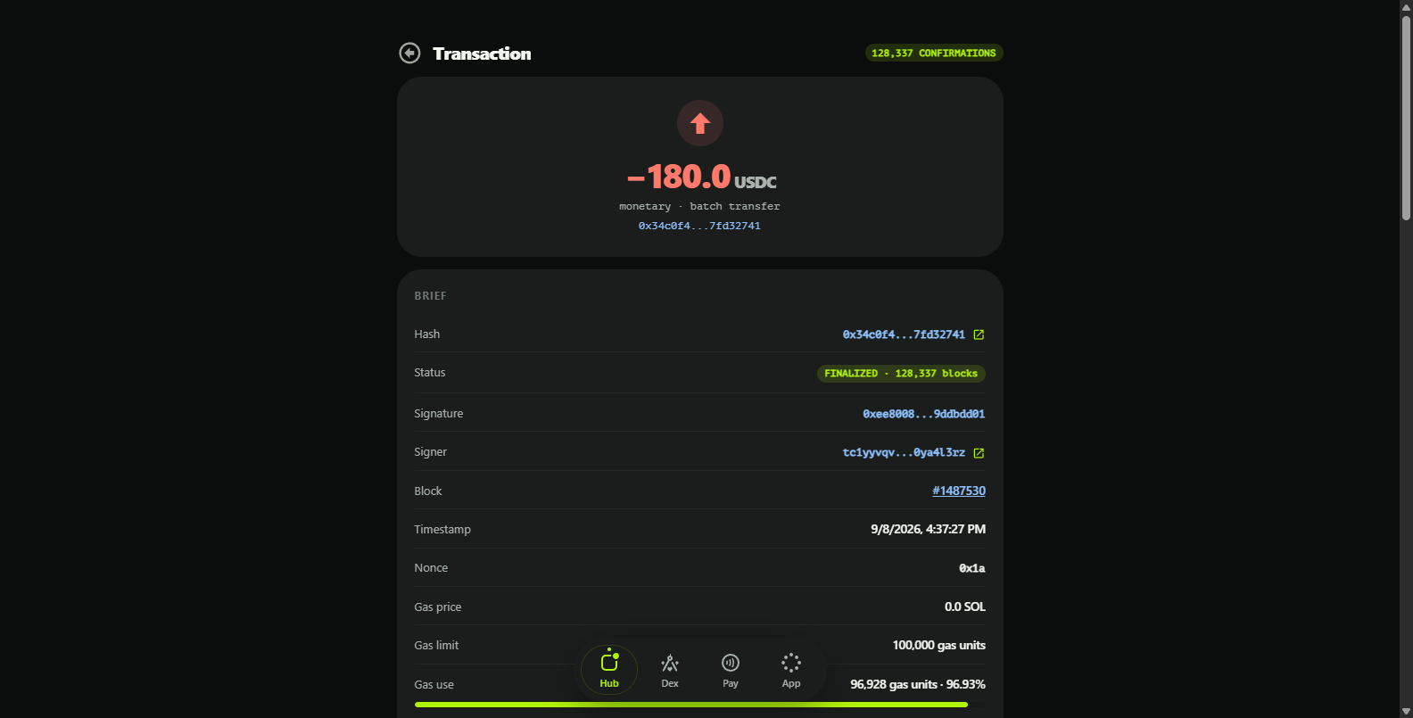Transaction page