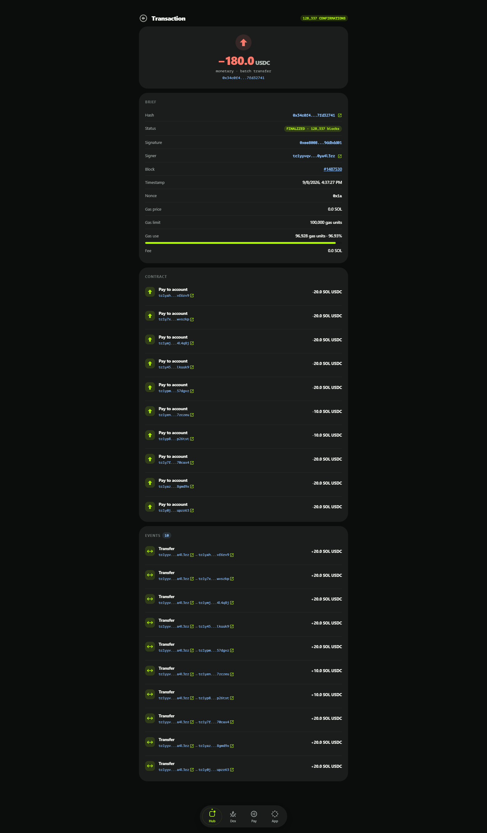 Full transaction with calldata and event log